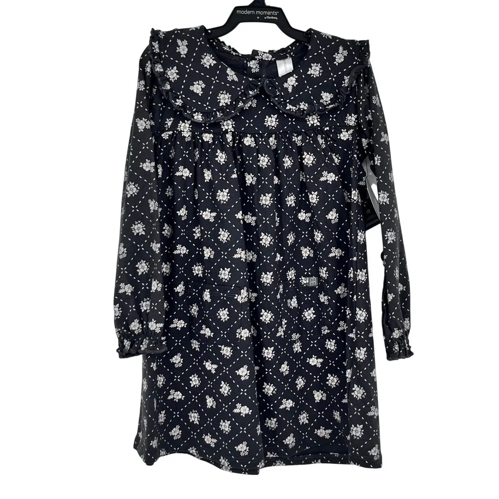 Modern Moments Floral Ruffle Dress Girls 4T Dark Grey Peter Pan Collar Prairie
